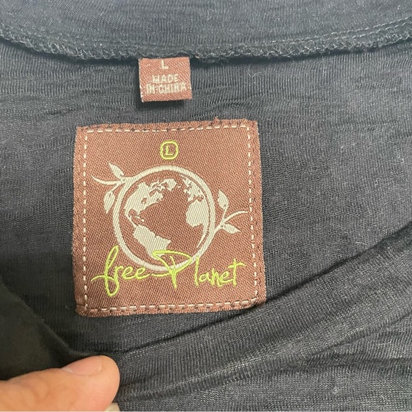 Free Planet Black Smiley Face Rhinestone Graphic Tee L - Picture 6 of 11